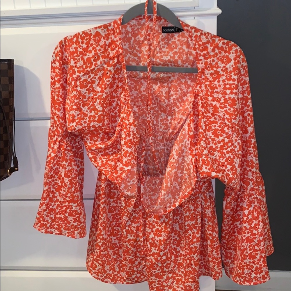 Orange Flowered Romper